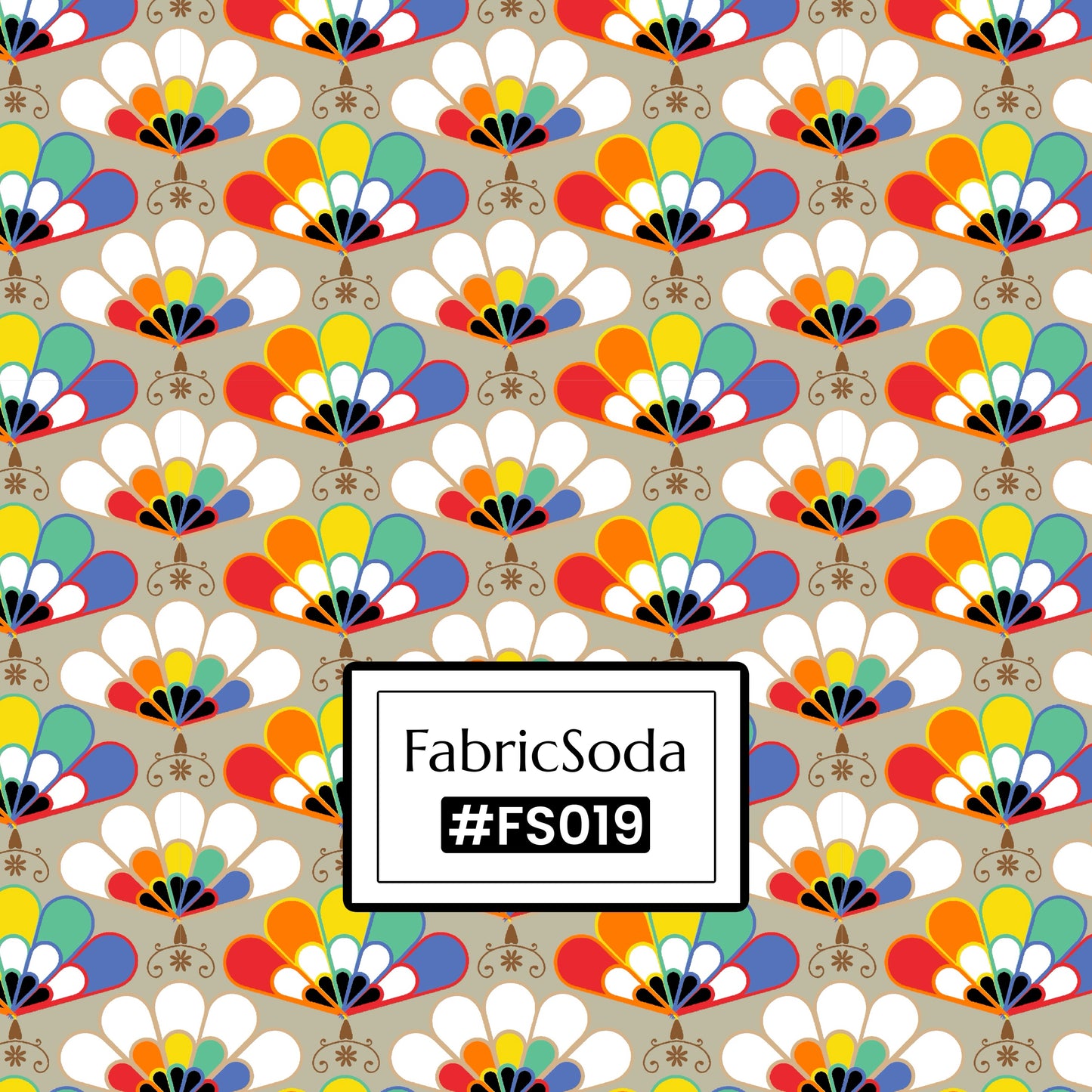 FS019 Beige Japanese Scallops Cotton Printed Fabric