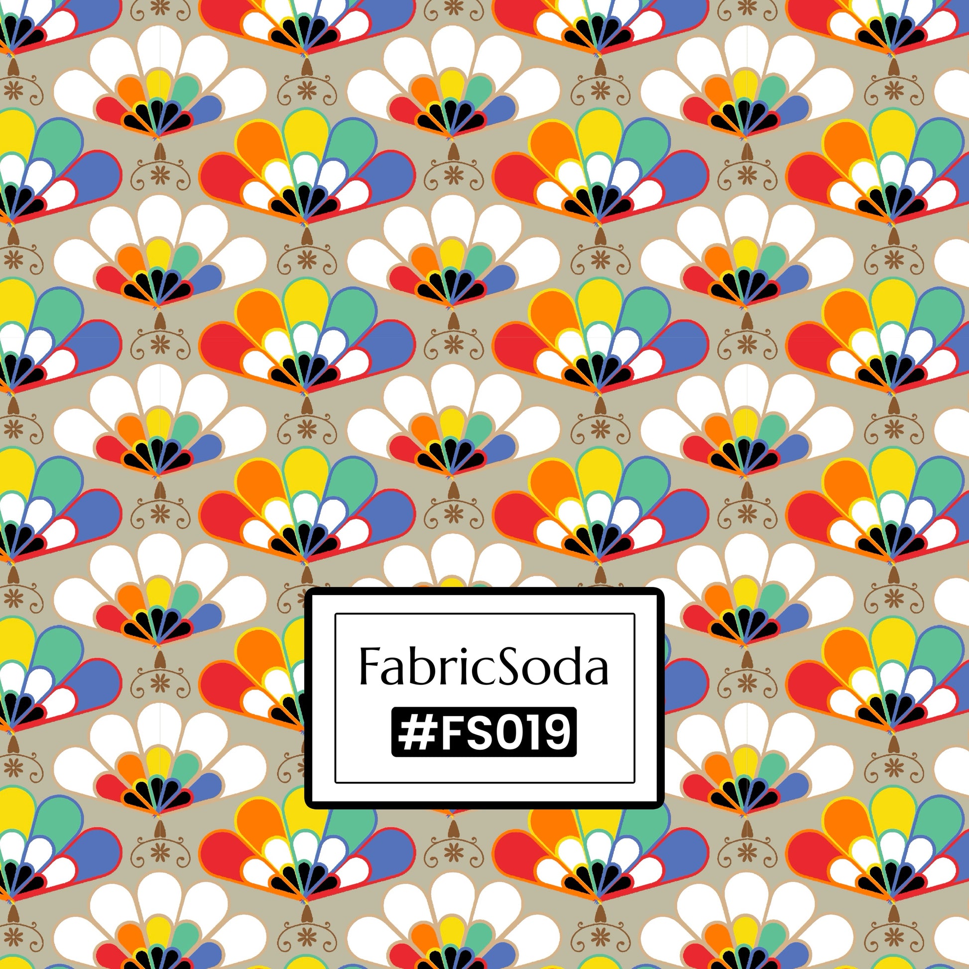 FS019 Beige Japanese Scallops Cotton Printed Fabric
