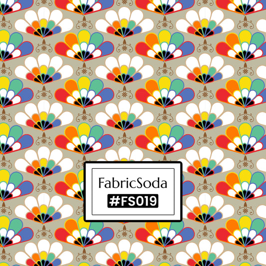 FS019 Beige Japanese Scallops Cotton Printed Fabric