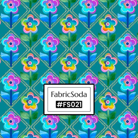 FS021 Green & Blue Watercolour Floral Cotton Printed Fabric