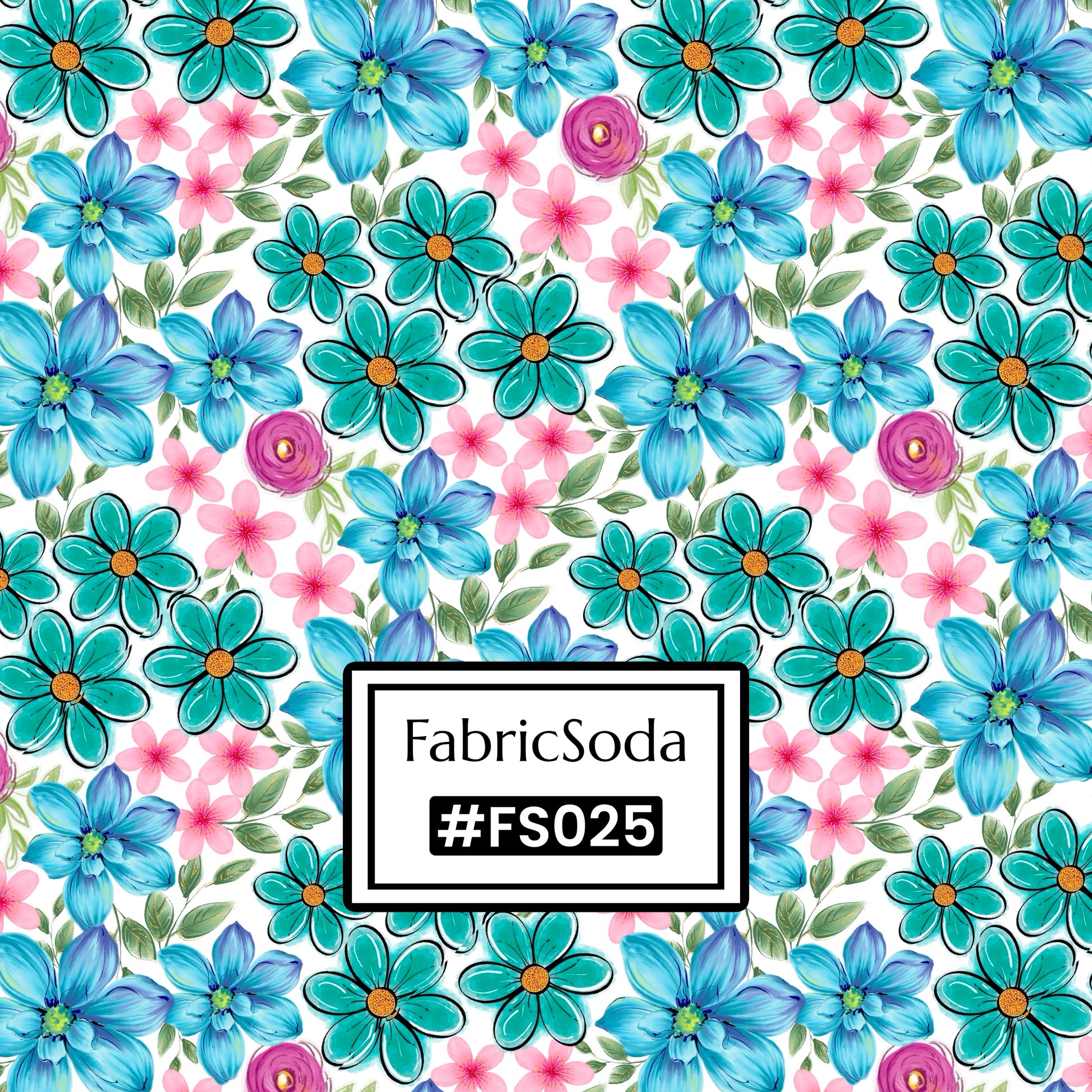 FS025 Watercolour Blue Floral Cotton Printed Fabric