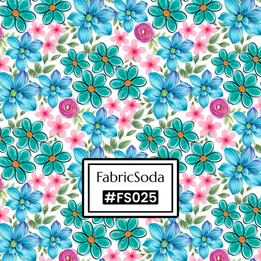 FS025 Watercolour Blue Floral Cotton Printed Fabric