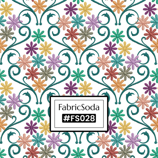 FS028 Embroidery Effect Floral Cotton Printed Fabric