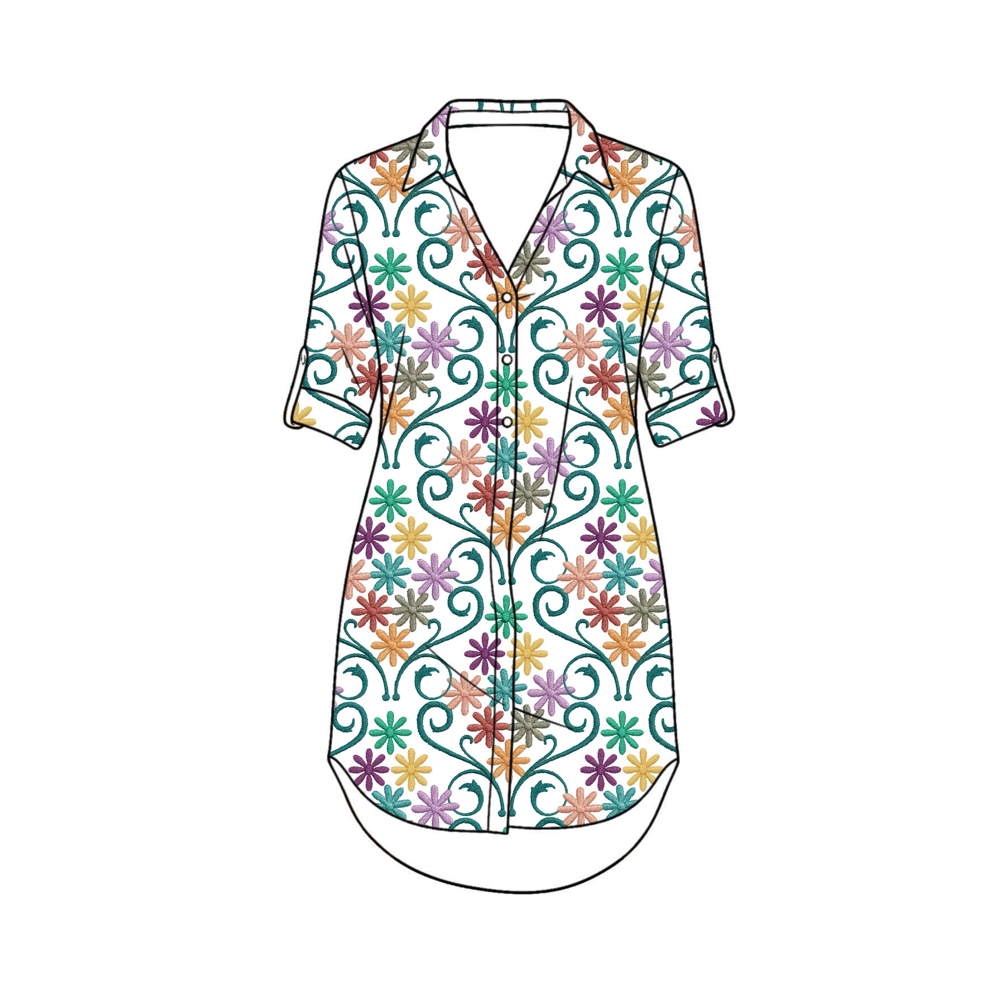 FS028 Embroidery Effect Floral Cotton Printed Fabric