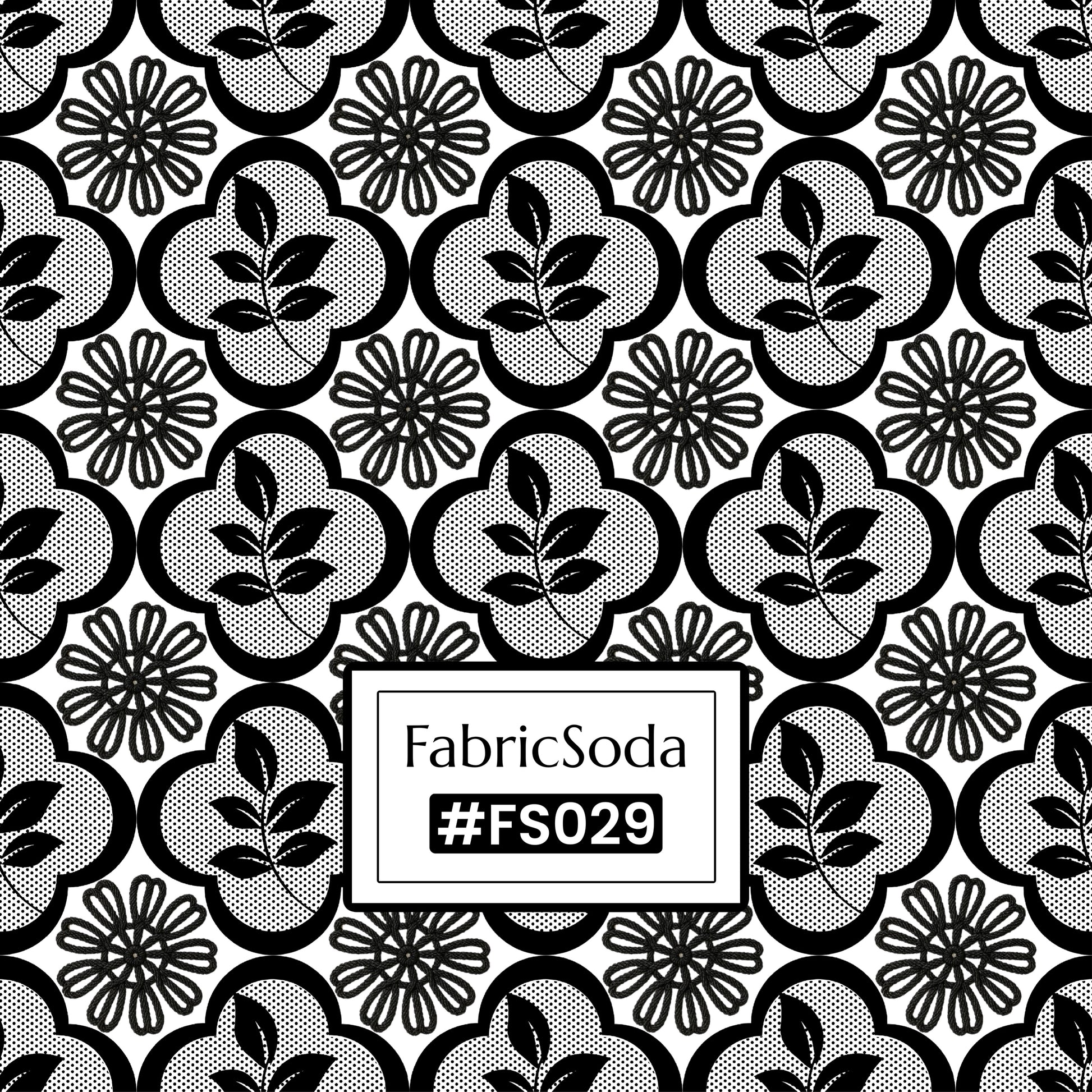 FS029 Black Lace Floral Cotton Printed Fabric by the yard
