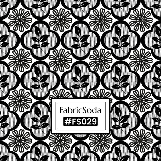 FS029 Black Lace Floral Cotton Printed Fabric by the yard