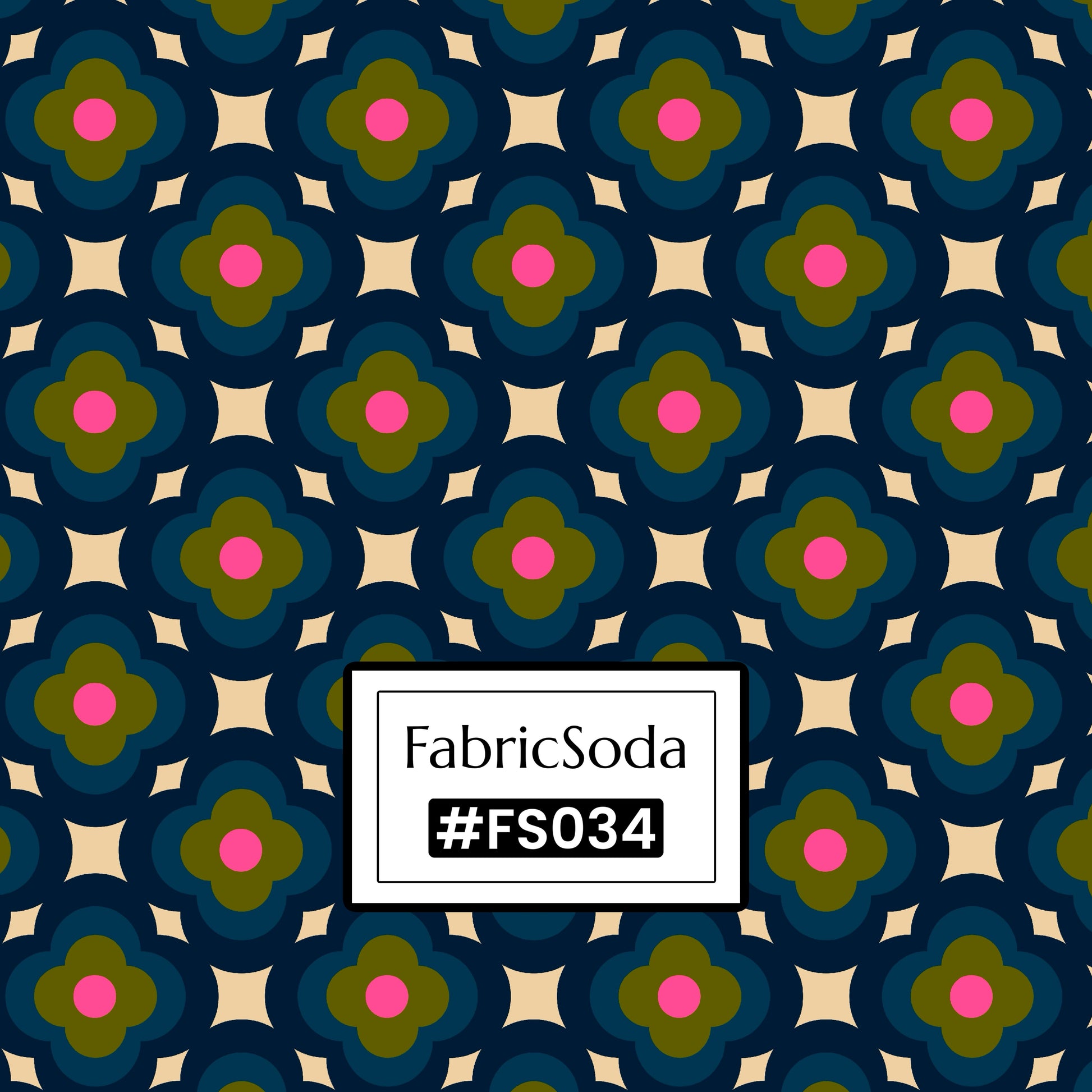 FS034 Navy on Beige Geometric Cotton Printed Fabric