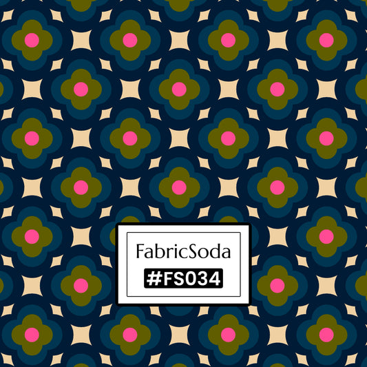 FS034 Navy on Beige Geometric Cotton Printed Fabric