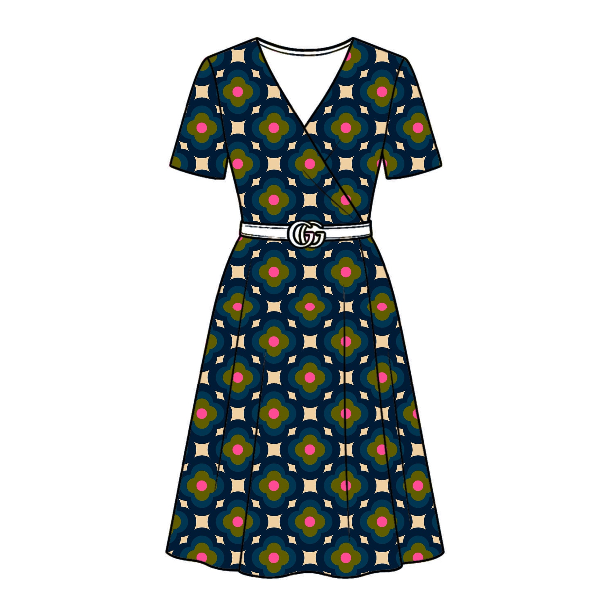 FS034 Navy on Beige Geometric Cotton Printed Fabric