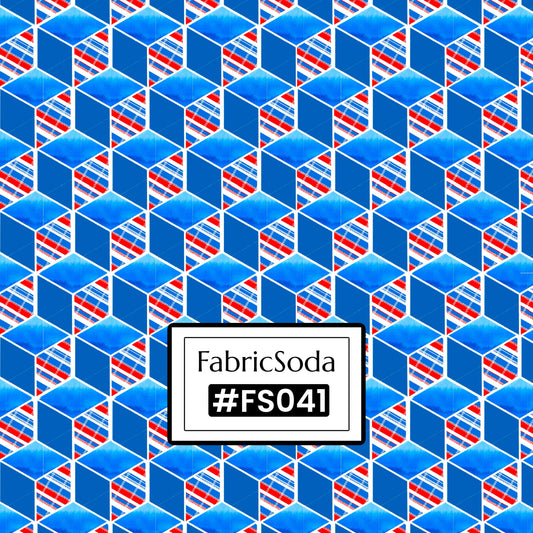 FS041 Blue Cube Geometric Cotton Printed Fabric