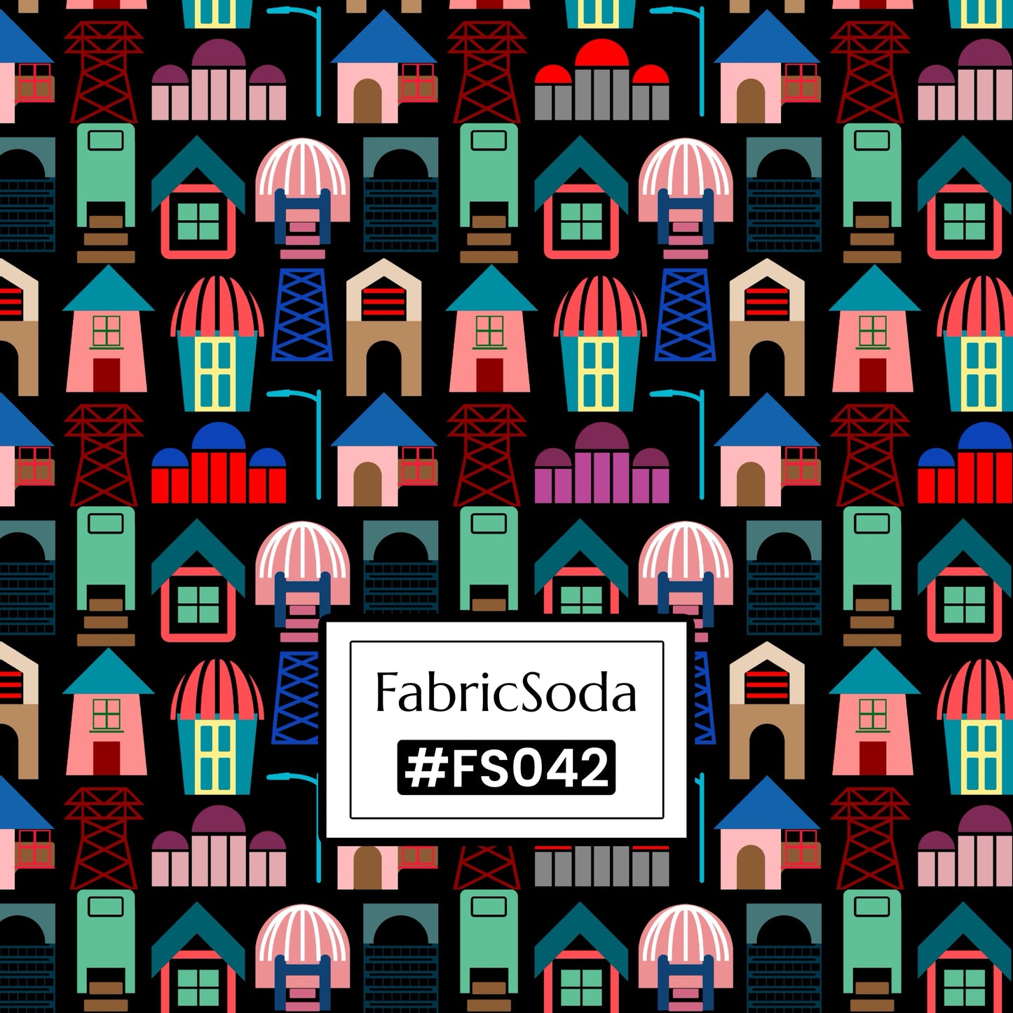 FS042 Cartoon House Cotton Printed Fabric
