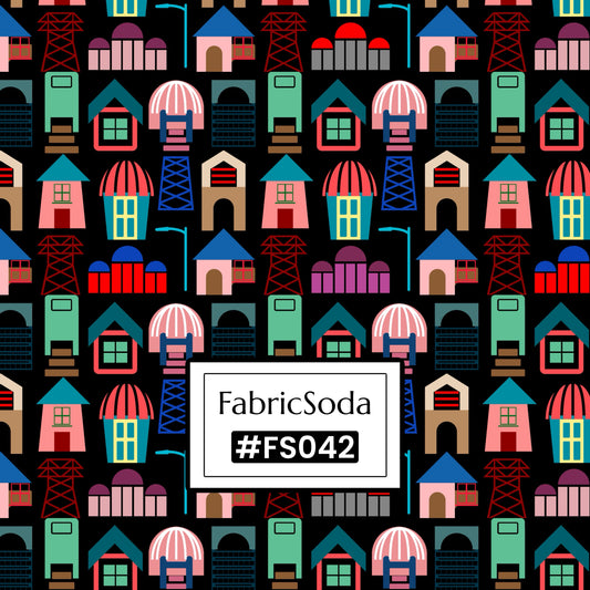 FS042 Cartoon House Cotton Printed Fabric