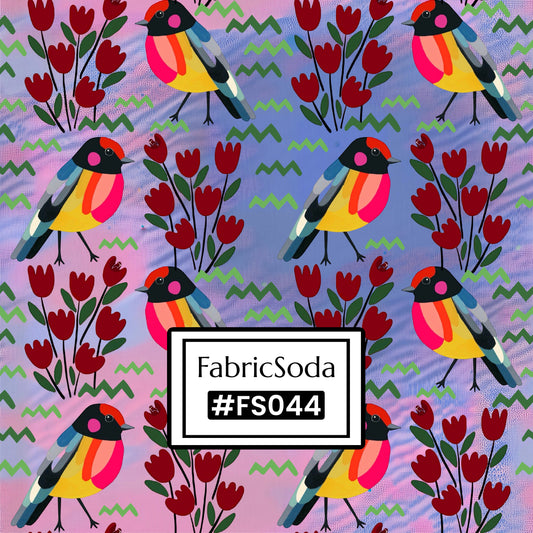FS044 Purple Bird Floral Cotton Printed Fabric
