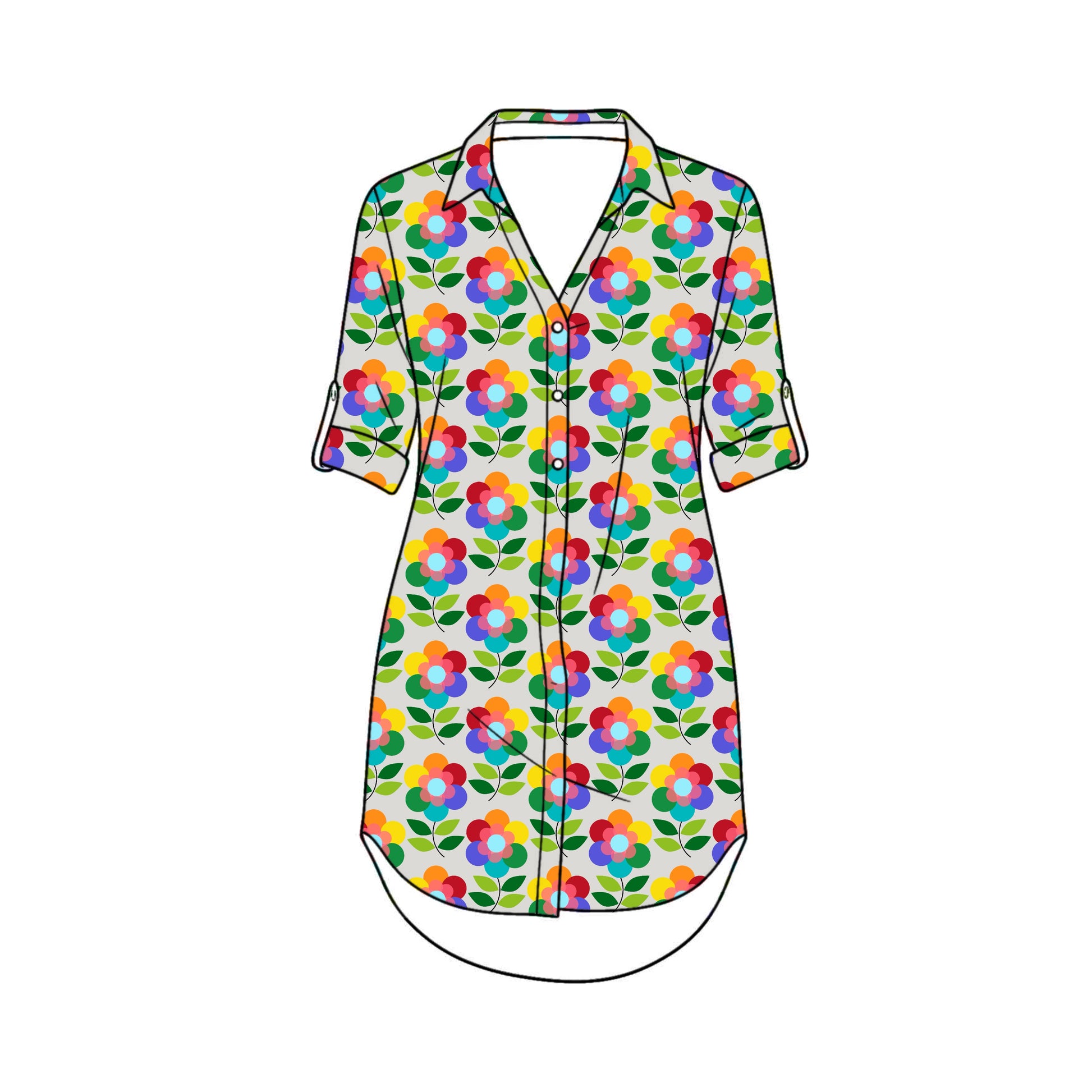 FS051 Rainbow Flower Cotton Printed Fabric