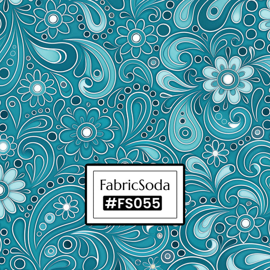 FS055 Teal Paisley Cotton Printed Fabric