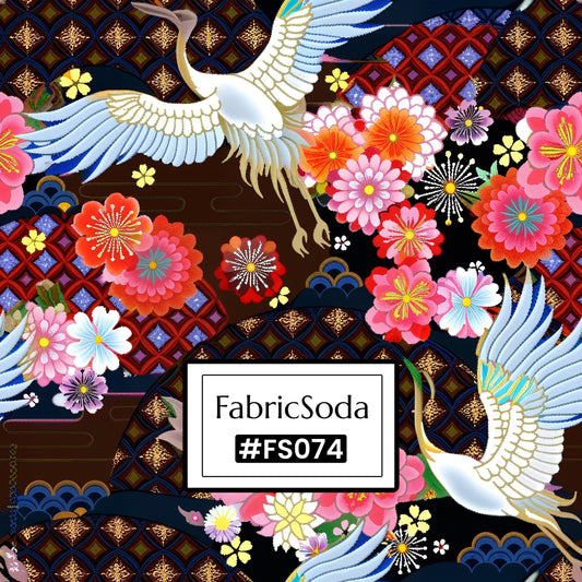 FS074 Japanese Style Crane Floral Cotton Printed Fabric