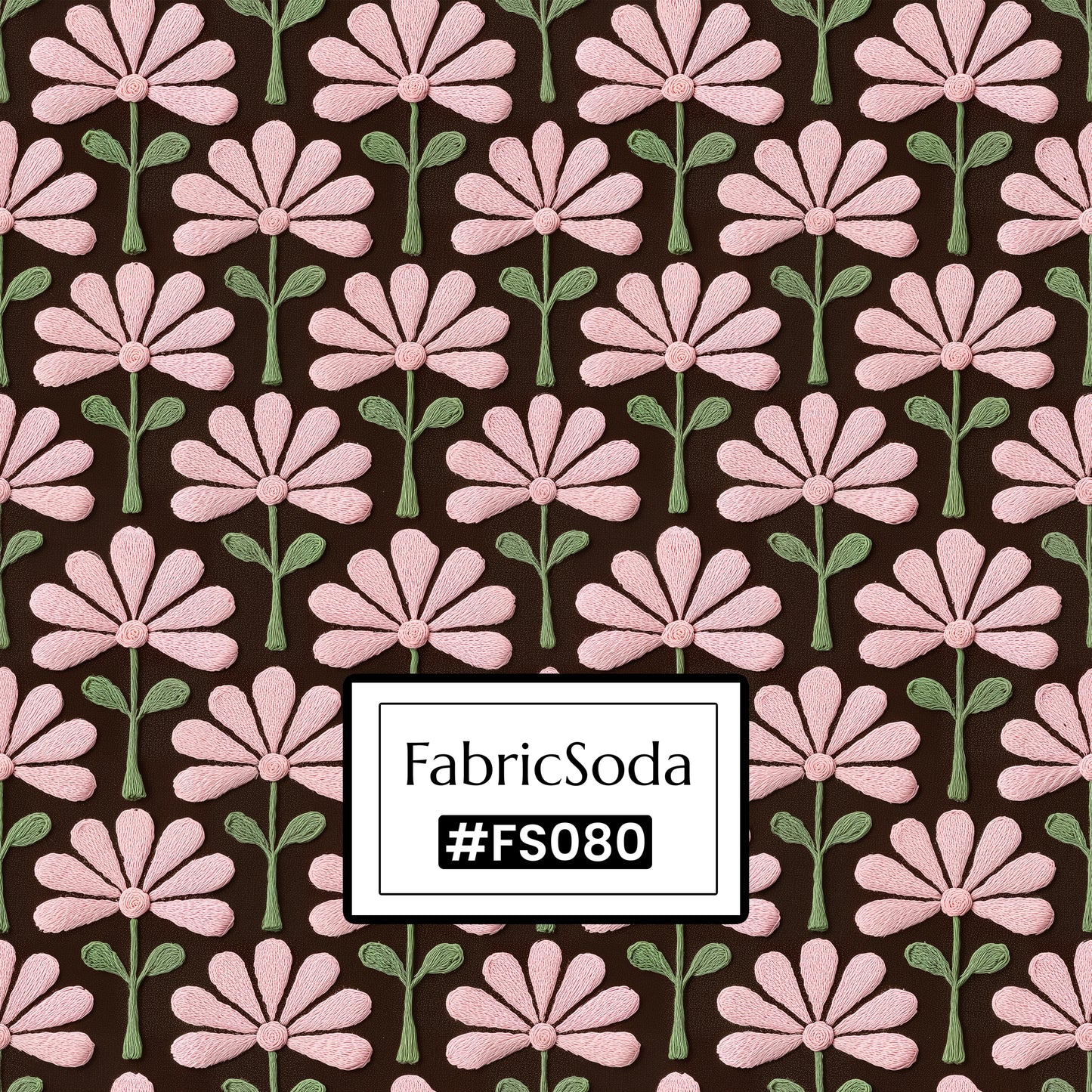 FS080 Pink Flower Embroidery Effect Cotton Printed Fabric