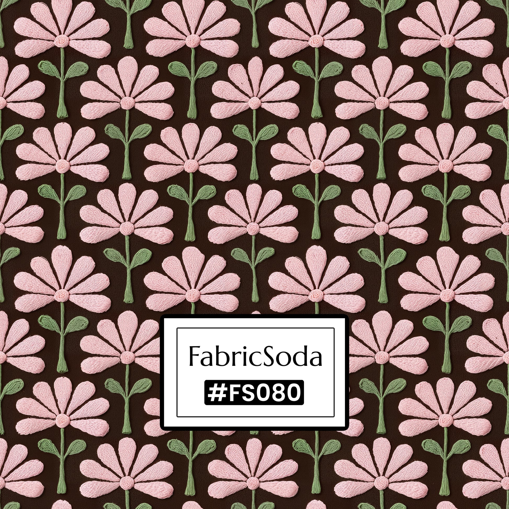 FS080 Pink Flower Embroidery Effect Cotton Printed Fabric