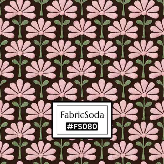 FS080 Pink Flower Embroidery Effect Cotton Printed Fabric