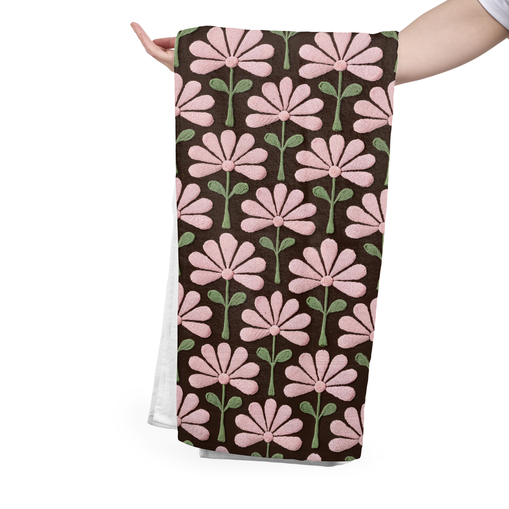 FS080 Pink Flower Embroidery Effect Cotton Printed Fabric
