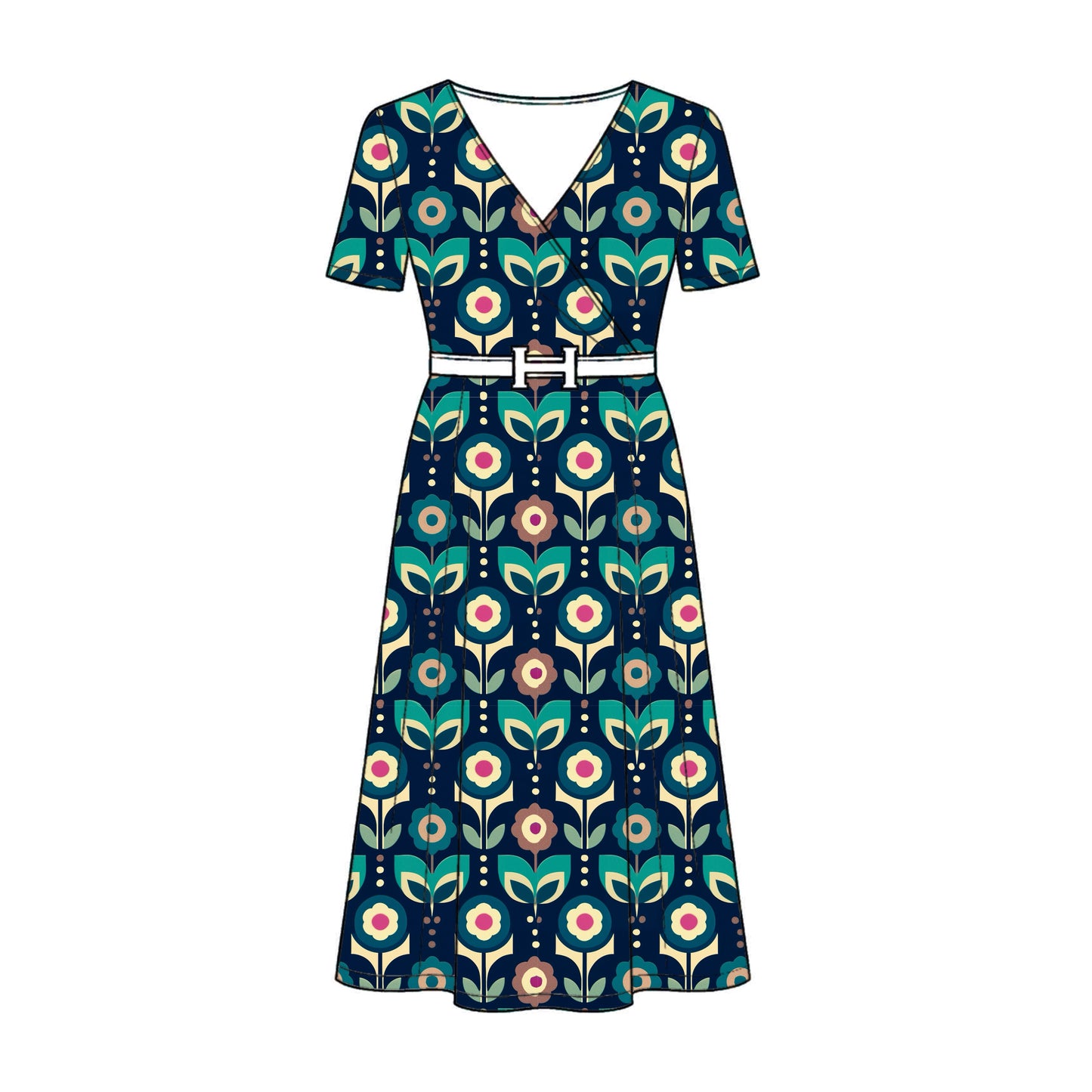 FS082 Teal Geometric Cotton Printed Fabric