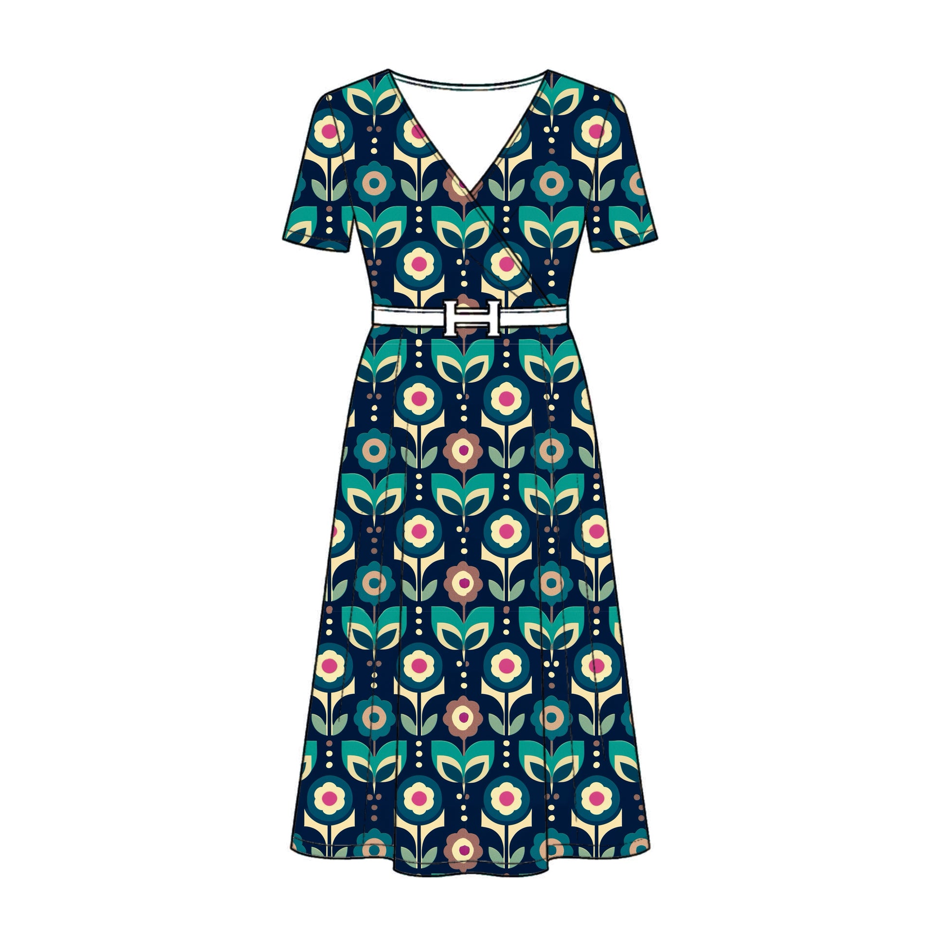 FS082 Teal Geometric Cotton Printed Fabric