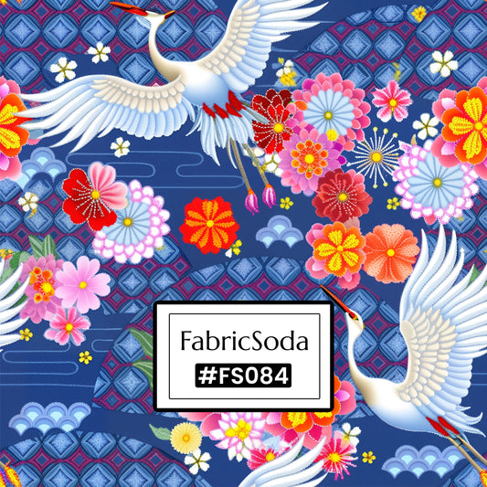 FS084 Japanese Style Crane Floral Cotton Printed Fabric